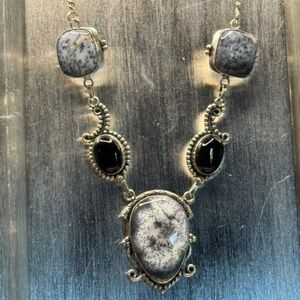 Elegant Black and Gray Stone Necklace EUC
